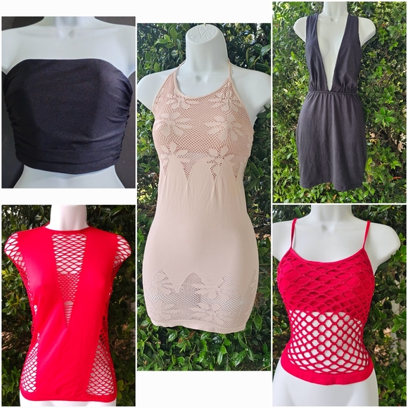 None Tops - Club Wear Beach Size SMALL bundle Lot Dancer Festivals Mesh Fishnet